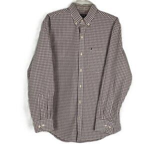 Izod Men’s Button-Down Shirt Size S/P Long Sleeve Brown Check on White